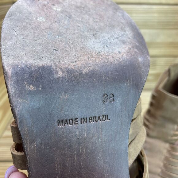 Chocolat Blu Womens EU 38 US 7.5-8 Block Heel Sandals Brown Leather Woven Shoes - Picture 10 of 10